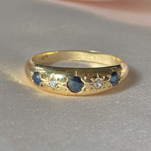 Load image into Gallery viewer, Vintage 9k Sapphire Diamond Eternity Gypsy Ring