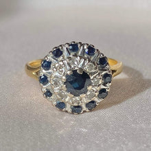 Load image into Gallery viewer, Vintage 18k Sapphire Diamond Target Cluster Ring