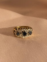 Load image into Gallery viewer, Vintage 9k Sapphire Diamond Gypsy Boat 1970