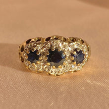 Load image into Gallery viewer, Vintage 9k Sapphire Diamond Gypsy Boat 1970