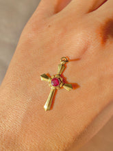 Load image into Gallery viewer, Vintage 9k Ruby Flower Cross Pendant 1986