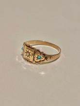 Load image into Gallery viewer, Antique 10k Turquoise Pearl Gypsy Trilogy Ring