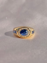 Load image into Gallery viewer, Vintage 14k Sapphire Cabochon Baguette Diamond Ring