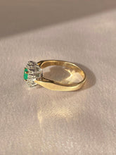 Load image into Gallery viewer, Vintage 9k Emerald Diamond Cluster Ring