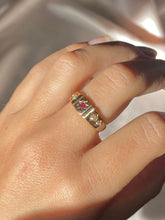 Load image into Gallery viewer, Antique 15k Ruby Pearl Gypsy Starburst Eternity Ring 1876