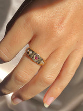 Load image into Gallery viewer, Antique 15k Ruby Pearl Gypsy Starburst Eternity Ring 1876