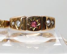 Load image into Gallery viewer, Antique 15k Ruby Pearl Gypsy Starburst Eternity Ring 1876