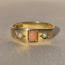 Load image into Gallery viewer, Antique 15k CoraI Pearl Gypsy Ring 1887