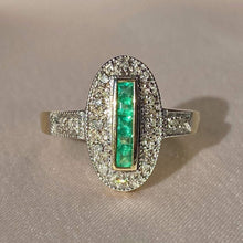 Load image into Gallery viewer, 9k Emerald Diamond Deco Cathedral Revival Ring