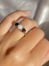 Load image into Gallery viewer, Vintage 9k Garnet Opal Boat Ring 1989