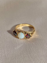 Load image into Gallery viewer, Vintage 9k Garnet Opal Boat Ring 1989