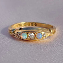 Load image into Gallery viewer, Antique 18k Opal Diamond Gypsy Boat Ring 1897
