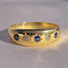 Load image into Gallery viewer, Antique 18k Sapphire Diamond Eternity Gypsy Ring 1899