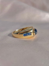 Load image into Gallery viewer, Vintage 14k Sapphire Cabochon Baguette Diamond Ring