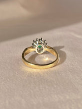 Load image into Gallery viewer, Vintage 9k Emerald Diamond Cluster Ring