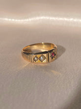 Load image into Gallery viewer, Antique 15k Ruby Pearl Gypsy Starburst Eternity Ring 1876