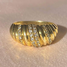 Load image into Gallery viewer, Vintage 9k Diamond Stripe Bombe Ring 1986