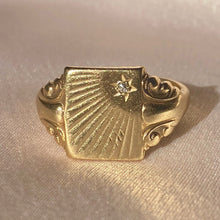 Load image into Gallery viewer, Vintage 9k Diamond Sunburst Signet Ring 1973