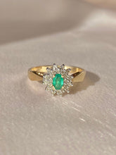 Load image into Gallery viewer, Vintage 9k Emerald Diamond Cluster Ring