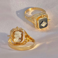 Load image into Gallery viewer, Vintage 14k Diamond Onyx Cameo Agate Swivel Ring
