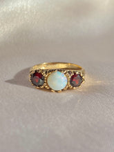 Load image into Gallery viewer, Vintage 9k Garnet Opal Boat Ring 1989