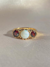 Load image into Gallery viewer, Vintage 9k Garnet Opal Boat Ring 1989