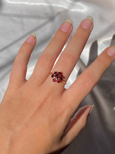Load image into Gallery viewer, Vintage 9k Garnet Flower Cluster Ring 1992