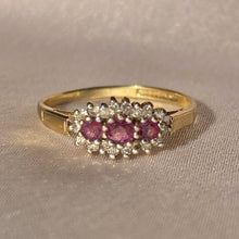Load image into Gallery viewer, Vintage 9k Ruby Diamond Cluster Ring 1993