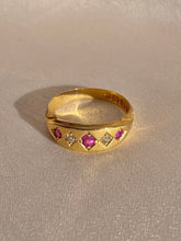 Load image into Gallery viewer, Antique 18k Ruby Diamond Eternity Gypsy Ring 1900