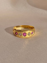 Load image into Gallery viewer, Antique 18k Ruby Diamond Eternity Gypsy Ring 1900