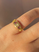 Load image into Gallery viewer, Antique 18k Garnet Diamond Trilogy Gypsy Ring 1901