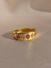 Load image into Gallery viewer, Antique 18k Ruby Diamond Eternity Gypsy Ring 1900