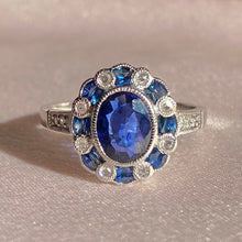 Load image into Gallery viewer, Antique Platinum Sapphire French Cut Diamond Cluster Ring