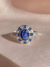 Load image into Gallery viewer, Antique Platinum Sapphire French Cut Diamond Cluster Ring