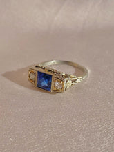 Load image into Gallery viewer, Antique 18k White Gold Sapphire Diamond Art Deco Ring