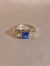 Load image into Gallery viewer, Antique 18k White Gold Sapphire Diamond Art Deco Ring