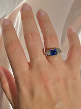 Load image into Gallery viewer, Antique 18k White Gold Sapphire Diamond Art Deco Ring