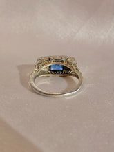 Load image into Gallery viewer, Antique 18k White Gold Sapphire Diamond Art Deco Ring