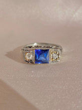 Load image into Gallery viewer, Antique 18k White Gold Sapphire Diamond Art Deco Ring