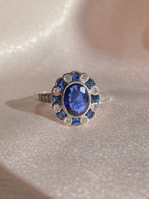 Load image into Gallery viewer, Antique Platinum Sapphire French Cut Diamond Cluster Ring