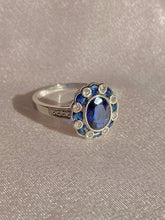 Load image into Gallery viewer, Antique Platinum Sapphire French Cut Diamond Cluster Ring
