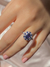 Load image into Gallery viewer, Antique Platinum Sapphire French Cut Diamond Cluster Ring