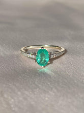 Load image into Gallery viewer, Vintage 14k White Gold Emerald Diamond Foliate Ring 1.00 ctw