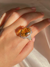 Load image into Gallery viewer, Vintage 9k Citrine Diamond Flower Cluster Cocktail Ring