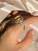 Load image into Gallery viewer, Vintage 9k Citrine Diamond Flower Cluster Cocktail Ring