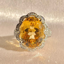 Load image into Gallery viewer, Vintage 9k Citrine Diamond Flower Cluster Cocktail Ring