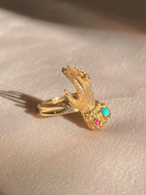 Load image into Gallery viewer, Vintage 9k Turquoise Ruby Diamond Mano Ring 1972