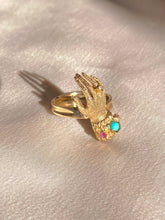 Load image into Gallery viewer, Vintage 9k Turquoise Ruby Diamond Mano Ring 1972