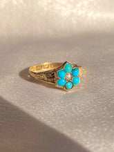Load image into Gallery viewer, Antique 9k Turquoise Pearl Flower Cluster Ring 1899