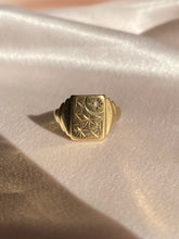 Load image into Gallery viewer, Antique 9k Diamond Starburst Signet Ring 1900s